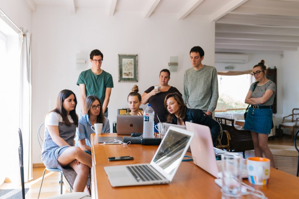 workplace, technology, teamwork, laptops