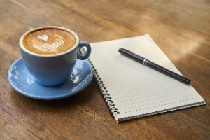 latte with notebook